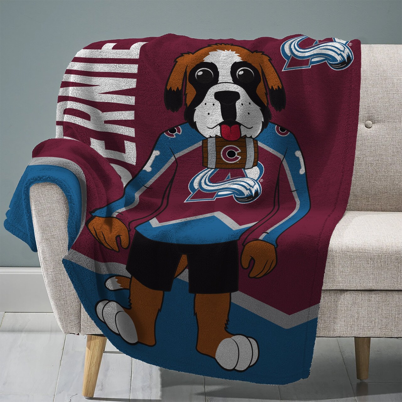 Sleep Squad Colorado Avalanche Bernie 60” x 80” Raschel Plush Hockey Blanket